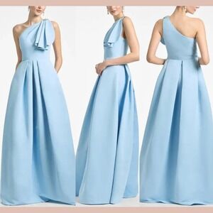 NEW $895 Sachin & Babi [ 12 ] Draped One Shoulder Martina Gown Sky Blue #J2119